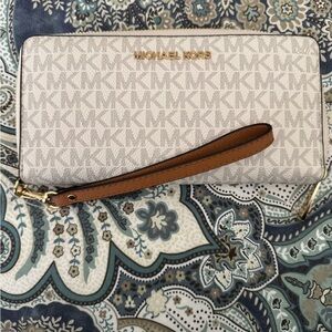 Michael Kors Beige and Brown Wristlet